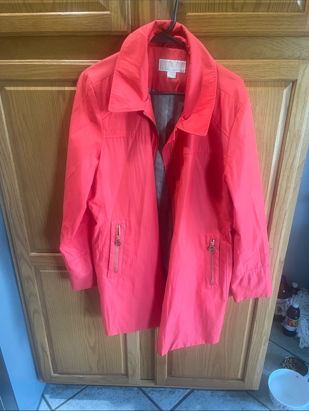 MICHAEL Michael Kors Red Trench Coat with Zip Pockets